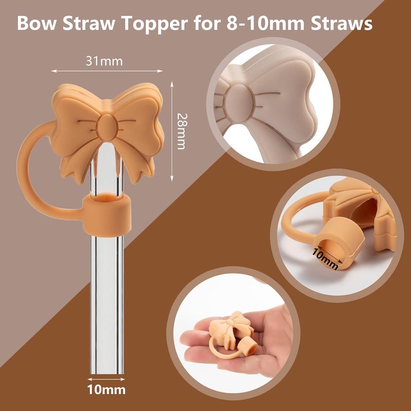linmaya 6PCS Bow Straw Toppers, Cute Straws Covers for Stanley 30&40 Oz Tumbler with Handle, 10mm Dust-Proof Reusable Straw Toppers Accessories for Girls Kids (Black Brown Coffee) - Image 4